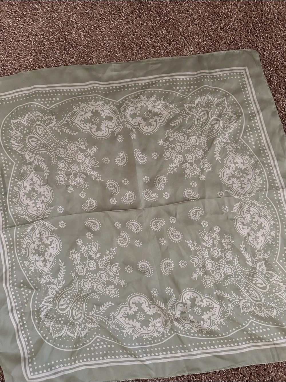 Sage Green Paisley Print Satin Square Scarf Bandana Boho Grandma Core